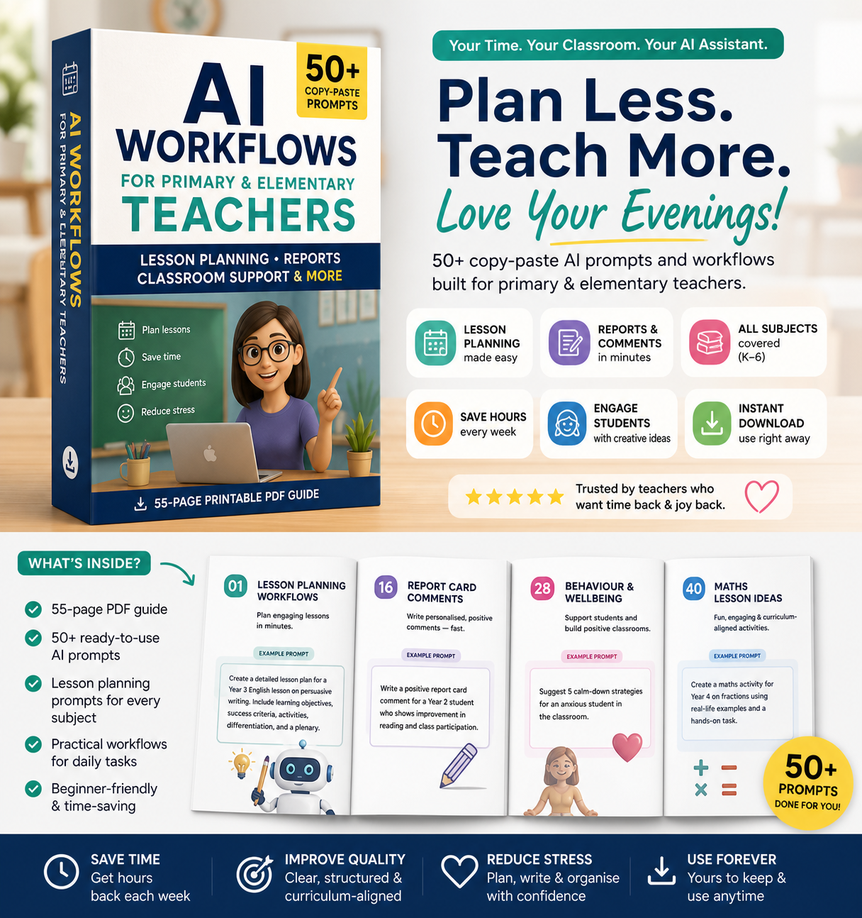 AI Workflows for Primary and Elementary Teachers - 50+ Copy-Paste AI Prompts for Lesson Planning